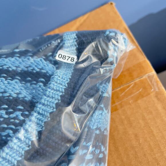 Liz Wear Cotton V-Neck Sweater Woman's Large Open Knit Made In USA Blue Stripe - Picture 8 of 8